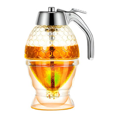Dozator de Miere, Kadeny, Dispenser fara Picurare, Borcan Tip Fagure, fara Scurgeri, pentru Zahar si Sirop, 15x8 cm, Transparent