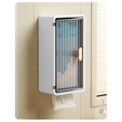 Organizator Cosmetice, Kadeny, Montare pe Perete fara Perforare, 36.5x10.9x20 cm, din PP si ABS, Alb-Negru, Usa Transparenta