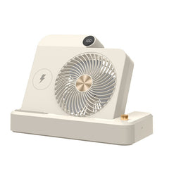 Ventilator 2in1, Kadeny, Functie Incarcare Telefon Wireless, 100 Trepte de Viteza, 2400 mAh, 5V, 2A, 25 x 16.5 x 24 cm, Bej