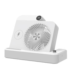Ventilator 2in1, Kadeny, Functie Incarcare Telefon Wireless, 100 Trepte de Viteza, 2400 mAh, 5V, 2A, 25 x 16.5 x 24 cm, Alb