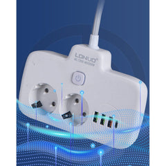 Adaptor Priza, Kadeny, 6 in 1, 2 Prize Standard, 3 Porturi USB, 1 Port Tip C, Buton Oprire, 2500W, din PC, Alb