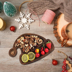 Farfurie cu Tematica de Craciun, Kadeny, din Lemn, Margini Rotunjite, Model Caciula de Mos, Maro