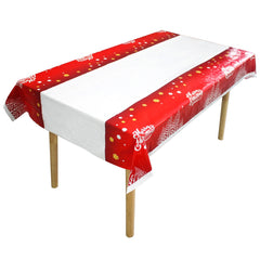 Fata de masa dreptunghiulara Kadeny, PVC, 2.5 mm grosime, imprimeu Merry Christmas, potrivit pentru Craciun, utilizare multipla, 180 x 108 cm, alb