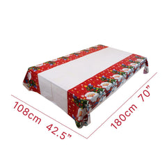 Fata de masa dreptunghiulara Kaveny, PVC, 2.5 mm grosime, imprimeu Mos Craciun cu iepuras, potrivit pentru Craciun, utilizare multipla, 180 x 108 cm, alb