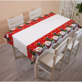Fata de masa dreptunghiulara Kaveny, PVC, 2.5 mm grosime, imprimeu Mos Craciun cu iepuras, potrivit pentru Craciun, utilizare multipla, 180 x 108 cm, alb