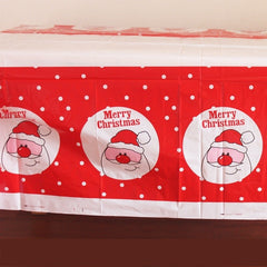 Fata de masa dreptunghiulara Kaveny, PVC, 2.5 mm grosime, imprimeu Mos Craciun model 2, potrivit pentru Craciun, utilizare multipla, 180 x 108 cm, alb