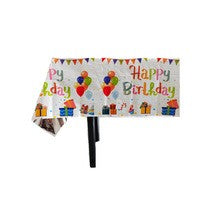 Fata de Masa, Kaveny, din Folie, Imprimeu Happy Birthday cu Baloane, 137 x 183 cm, Alb