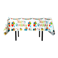 Fata de Masa, Kaveny, din Folie, Imprimeu Happy Birthday cu Baloane, 137 x 183 cm, Alb