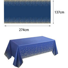 Fata de Masa, Kaveny, din PEVA, Imprimeu Buline Aurii, 137 x 274 cm, Impermeabila, Fara Pete, Curatare Rapida, Albastru Inchis