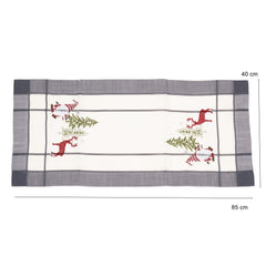 NU ARE -Fata de Masa Kadeny, Material In Brodat, cu Motiv mos Craciun si Reni, 85 x 40 cm, Gri