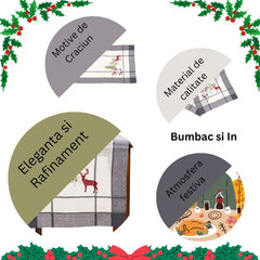 NU ARE -Fata de Masa Kadeny, Material In Brodat, cu Motiv mos Craciun si Reni, 85 x 40 cm, Gri