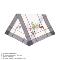 NU ARE - Fata de Masa Kadeny, Material In Brodat, cu Motiv mos Craciun si Reni, 85 x 85 cm, Gri