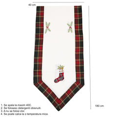 Fata de Masa Kadeny, Material In Brodat, cu Motive de Craciun Ghetute, 180 x 40 cm, Alb