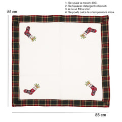 Fata de Masa Kadeny, Material In Brodat, cu Motive de Craciun Ghetute, 180 x 40 cm, Alb