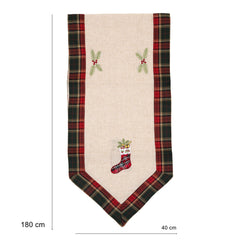 Fata de Masa Kadeny, Material In Brodat, cu Motive de Craciun Ghetute, 180 x 40 cm, Crem