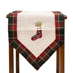 Fata de Masa Kadeny, Material In Brodat, cu Motive de Craciun Ghetute, 180 x 40 cm, Crem