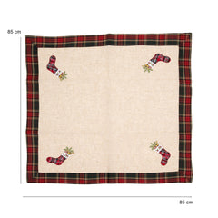 Fata de Masa Kadeny, Material In Brodat, cu Motive de Craciun Ghetute, 85 x 85 cm, Crem