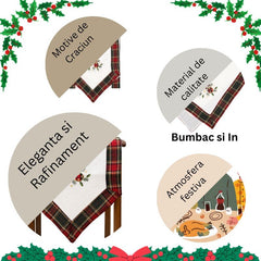 Fata de Masa Kadeny, Material In Brodat, cu Motive de Craciun Lumanari, 180 x 40 cm, Alb