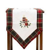 Fata de Masa Kadeny, Material In Brodat, cu Motive de Craciun Lumanari, 180 x 40 cm, Alb