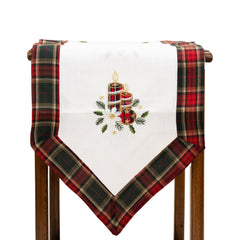 Fata de Masa Kadeny, Material In Brodat, cu Motive de Craciun Lumanari, 180 x 40 cm, Alb