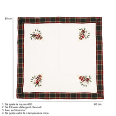 Fata de Masa Kadeny, Material In Brodat, cu Motive de Craciun Lumanari, 85 x 85 cm, Alb