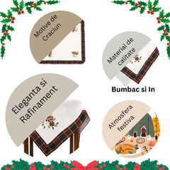 Fata de Masa Kadeny, Material In Brodat, cu Motive de Craciun Lumanari, 85 x 85 cm, Alb