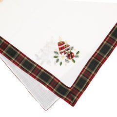 Fata de Masa Kadeny, Material In Brodat, cu Motive de Craciun Lumanari, 85 x 85 cm, Alb