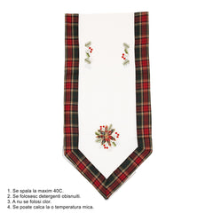 Fata de Masa Kadeny, Material In Brodat, cu Motive Florale de Craciun, 180 x 40 cm, Alb