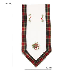 Fata de Masa Kadeny, Material In Brodat, cu Motive Florale de Craciun, 180 x 40 cm, Alb