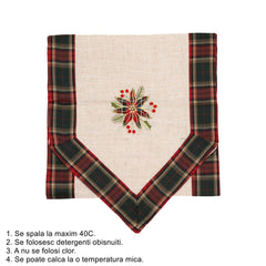 Fata de Masa Kadeny, Material In Brodat, cu Motive Florale de Craciun, 180 x 40 cm, Crem