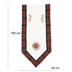 Fata de Masa Kadeny, Material In Brodat, cu Motive Florale de Craciun, 180 x 40 cm, Crem