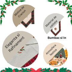 Fata de Masa Kadeny, Material In Brodat, cu Motive Florale de Craciun, 180 x 40 cm, Crem