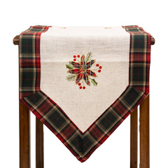 Fata de Masa Kadeny, Material In Brodat, cu Motive Florale de Craciun, 180 x 40 cm, Crem