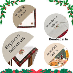 Fata de Masa Kadeny, Material In Brodat, cu Motive Florale de Craciun, 85 x 85 cm, Alb