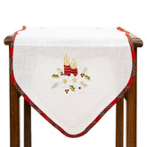 Fata de Masa Kadeny, Material In Brodat, cu Motive Florale de Craciun si Lumanari, 180 x 40 cm, Alb