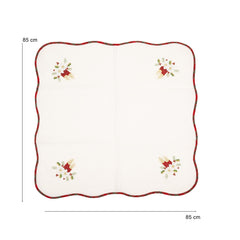 Fata de Masa Kadeny, Material In Brodat, cu Motive Florale de Craciun si Lumanari, 85 x 85 cm, Alb