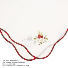 Fata de Masa Kadeny, Material In Brodat, cu Motive Florale de Craciun si Lumanari, 85 x 85 cm, Alb