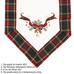 Fata de Masa Kadeny, Material In Brodat, cu Motive Fundita de Craciun, 180 x 40 cm, alba