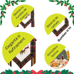 Fata de Masa Kadeny, Material In Brodat, cu Motive Fundita de Craciun, 180 x 40 cm, alba