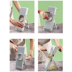 Feliator de Legume Multifunctional, Kadeny, Taieturi Diferite, Razatoare pentru Bucatarie, Taietor de Cartofi, Presa Manuala, Pliabila, Extensibila, PP PET, 23.5x9.5x5.5 cm, Gri