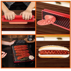 Feliator manual pentru hot-dog Kaveny, crestare carnati si hot-dog, manual, potrivit pentru gratar, 29.5 x 6.5 cm, din inox si ABS, rosu