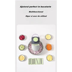 Feliator Multifunctional, Kaveny, Razatoare, 8 in 1, pentru Fructe si Legume, 12 Piese, Lame de Inox, Recipient Stocare, Separator Oua, Protectie Mana, ABS, Gri/Verde, 29.5x9x21.8 cm