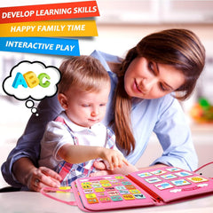 Carte Senzoriala Educativa Montessori 7in1, Kaveny, 26 de Activitati, Dezvoltare Abilitati Motorii, 4 Pagini, Model Dinozauri, 28x22x7 cm, Roz