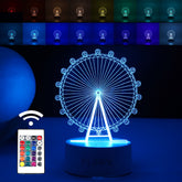Lampa LED decorativa, Kaveny, 3D, Roata Panoramica, cu telecomanda, doua moduri de alimentare USB si baterii, 20 cm inaltime, din material acril si lumina multicolora, alb