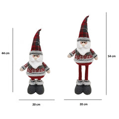 Figurina Decorativa, Pentru Craciun, Kadeny, Mos Craciun, Picioare Telescopice, Inaltime Reglabila 44-54cm, Bluza cu Fulgi, Rosu/Gri
