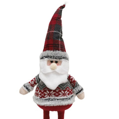 Figurina Decorativa, Pentru Craciun, Kadeny, Mos Craciun, Picioare Telescopice, Inaltime Reglabila 44-54cm, Bluza cu Fulgi, Rosu/Gri