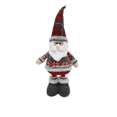 Figurina Decorativa, Pentru Craciun, Kadeny, Mos Craciun, Picioare Telescopice, Inaltime Reglabila 44-54cm, Bluza cu Fulgi, Rosu/Gri