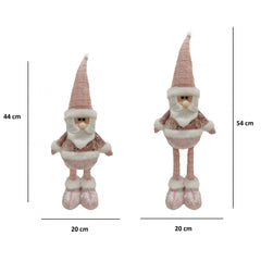 Figurina Decorativa, Pentru Craciun, Kadeny, Mos Craciun, Picioare Telescopice, Inaltime Reglabila 44-54cm, Bluza cu Paiete, Roz
