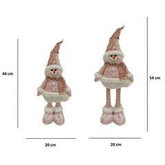 Figurina Decorativa, Pentru Craciun, Kadeny, Om de Zapada, Picioare Telescopice, Inaltime Reglabila 44-54cm, Caciula cu Paiete, Roz