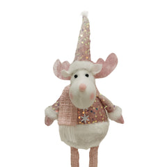 Figurina Decorativa, Pentru Craciun, Kadeny, Ren, Picioare Telescopice, Inaltime Reglabila 44-54cm, Bluza cu Paiete, Roz